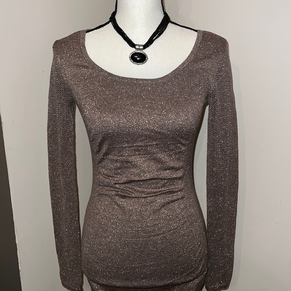 Express Shimmery Bronze fitted stretchy dress. - Picture 3 of 16